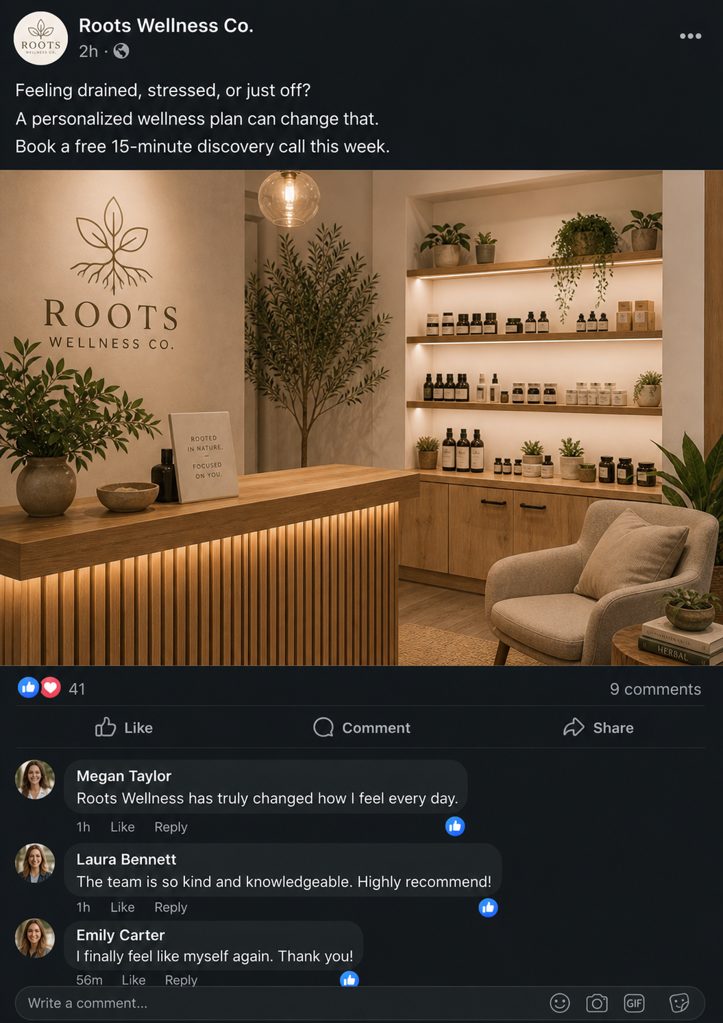 Roots Wellness Co. Facebook post